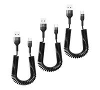 LianSinGo 3Pcs Coiled USB C Cable Short, Retractable Fast Charging Type C Charger, USB A to USB-C Spiral Cord with Data Transfer for Phone Android Devices