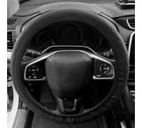 LianSinGo Black Leather Steering Wheel Cover, Anti-Slip Breathable Car Steering Wheel Protector, Comfortable Microfiber, Universal Fit 37-38cm, Stylish Car Accessory