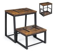 LIANTRAL 2 Step Stools for Adults & Kids, Heavy Duty 2-in-1 Stepping Stools Adjustable Retractable Wooden Stool, Metal Frame, Non-Slip Bedside Foot Stool, for Bed, Kitchen, RV Step - Rustic Brown