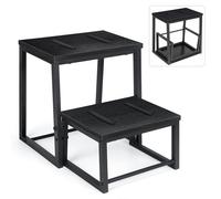 LIANTRAL 2 Step Stools for Adults & Kids, Heavy Duty 2-in-1 Stepping Stools Adjustable Retractable Wooden Stool, Metal Frame, Non-Slip Bedside Foot Stool, for Bed, Kitchen, Bathroom, RV Step - Black