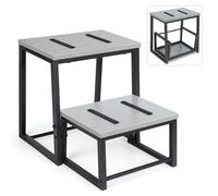 LIANTRAL 2 Step Stools for Adults & Kids, Heavy Duty 2-in-1 Stepping Stools Adjustable Retractable Wooden Stool, Metal Frame, Non-Slip Bedside Foot Stool, for Bed, Kitchen, Bathroom, RV Step - Grey