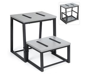 LIANTRAL 2 Step Stools for Adults & Kids, Heavy Duty 2-in-1 Stepping Stools Adjustable Retractable Wooden Stool, Metal Frame, Non-Slip Bedside Foot Stool, for Bed, Kitchen, Bathroom, RV Step - Grey