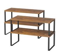 LIANTRAL 4-Pack Stackable Kitchen Cabinet Organizer Shelf - Expandable Cupboard Shelf Organiser, Wood & Metal, Space Saving Shelves for Kitchen Pantry, Cupboard, Cabinet | Rustic Brown/Black