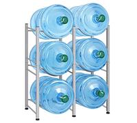 LIANTRAL 5 Gallon Water Bottle Holder, 3 Tier Silver Double Row Heavy Duty Cooler Jug Rack with 6 Slots for Home Kitchen