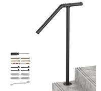 LIANTRAL Adjustable Outdoor Handrails for Stairs, Single Post Stair Railing, Wrought Iron Hand Rails Stairs for Outdoor Steps Fit 1-2 Steps, Stair Railing Handrail, Black
