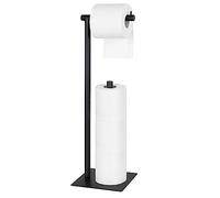 LIANTRAL Free Standing Toilet Roll Holder, Black Metal Paper Roll Holder, Floor Standing Toilet Paper Dispenser with Storage for 4 Spare Rolls