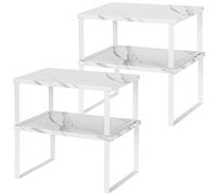 LIANTRAL Kitchen Shelf Organizer, Set of 4 Cupboard Shelf Organiser, Metal and Wood, Expandable and Stackable Spice Holder, Storage Shelves for Cupboard, Countertop, Pantry, Texture and White