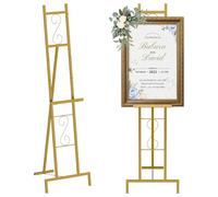 LIANTRAL Metal Easel Stand, Height Adjustable Easel Display Stand Canvas Stand for Wedding Sign, Painting, Posters, Table Plan, Sturdy Art Display Easels with Chain Support & Non-Slip Pads, Golden