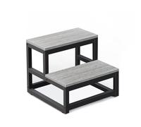 LIANTRAL Step Stools for Adults Kids, 2 Step Stool, Heavy Duty Steel and Sturdy Wooden Step Stool Helper, Supports Up to 200 kg, Foot Stool for High Bed Kitchen Bathroom, Grey