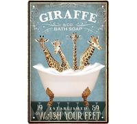 LIANTSH Funny Giraffe Decor Vintage Bathroom and Bathtub Metal Tin Sign Decor Giraffe Pet lovers Gift Farm Home Bar Bathroom Man Cave Retro Wall Art Poster Sign Accessories 8x12 In