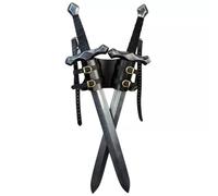 Lianxiaoou Adjustable Retro Double Back Sword Frog, Medieval Artificial Leather Buckled Weapon Sheath Scabbard, Halloween Cosplay Swords Blade Costume Props,Black