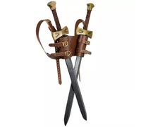 Lianxiaoou Adjustable Retro Double Back Sword Frog, Medieval Artificial Leather Buckled Weapon Sheath Scabbard, Halloween Cosplay Swords Blade Costume Props,Brown