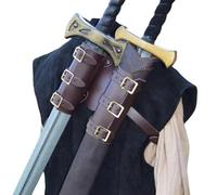 Lianxiaoou Knight Back Double Sword Scabbard, Medieval Vintage Samurai Sheath Frog Holder, Leather Shoulder Strap Weapon Costume Props, Heavy Cavalry Armor Accessories,Brown