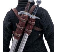 Lianxiaoou Medieval Knight Double Sword Frog, Vintage Warrior Shoulder Back Sheath Scabbard, Steampunk Crossbody Strap Costume Accessories, Halloween Stage Props