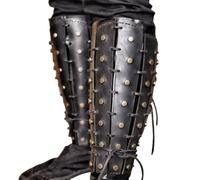 Lianxiaoou Medieval Knight Rivet Leg Armor, Adjustable Renaissance Leather boot Cover, Warrior Leg Guards For Larp, Halloween Stage Performance Costume Props, Black