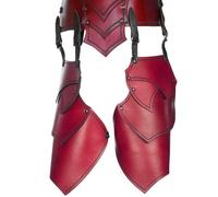 Lianxiaoou Medieval Retro Gothic Leg Armor, Renaissance Knight Greaves, Adjustable Steampunk Warrior Armor Cosplay Costume Accessories, Stage Performance Props,Red