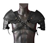 Lianxiaoou Steampunk Double Pauldrons, Adjustable Medieval PU Leather Warrior Shoulder Armor, Multi-Layered Leather Battle Shoulder Cover, Gladiator Knight Cosplay Costume Props,Black