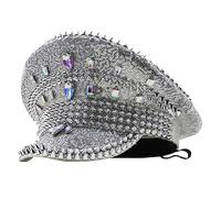 LIANXUE Bejeweled Crystal Captain Beret Sailor Hat for Bachelorette Party - Sergeant Versatile for Club Stage Bar - Cotton Polyester