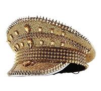 LIANXUE Bejeweled Crystal Captain Hat Beret Sailor Hat for Bachelorette Party Sergeant Hat Versatile for Club Stage Bar Cotton Polyester