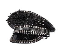 LIANXUE Bejeweled Crystal Captain Hat Beret Sailor Hat for Bachelorette Party Sergeant Hat Versatile for Club Stage Bar