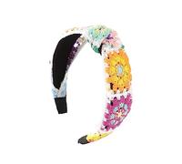 LIANXUE Floral Knitted Headband for Women Stretch Turban Floral Crocheted Granny-Square Ethnic Style Tie Head Wrap Headband