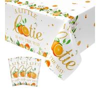Lianxuia 3 Pcs Little Cutie Tablecloth, 54 * 108 Inch Orange Tablecloth, Fruit Plastic Tablecover for Boys and Girls Birthday Party, A Little Cutie is on The Way Baby Shower Decorations