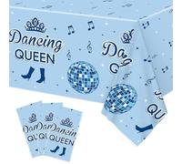 Lianxuia 3pcs Dancing Queen Plastic Tablecloth, 54 x 108 Inch Mamma Mia Party Table Cover, 70s Disco Ball Tablecloth for Mamma Mia Bachelorette Party, 17th Bluey Birthday Party Decorations