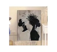 lianyibo 1pc African & White Women With Natural Hair Duality Afro Canvas Wall Art Geometric Pattern Portrait Print Home Decor(70 x 110 cm/Frameless)