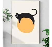 lianyibo 1Pc Black Cat Orange Moon Canvas Wall Art, Minimalist Poster Art Prints, Modern Abstract Living Room Wall Decor(20x30cm/Inner frame)