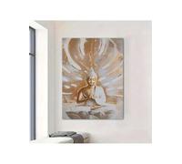 lianyibo 1pc Buddha Zen Wall Art, Meditation Canvas Painting Gold & White Peaceful Print For Living Room Bedroom Office Decor(70x100cm/Frameless)
