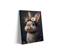 lianyibo 1pc Charming Rabbit Wearing Flower Crown Canvas Wall Art, Adorable Bunny Animal Print For Bedroom Living Room Decor(40x60cm/Frameless)