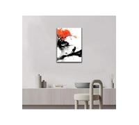 lianyibo 1PC Chinese Ink Painting Canvas Wall Art Black Cat By The River Scene With Red Maple Leaf Print For Home Office Decor(80 x 120 cm/Frameless)