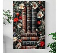 lianyibo 1Pc Classical Books Canvas Wall Art Surrounded By Flowers Poster Art Prints Baroque Style Living Room Wall Decor(70x100cm/Frameless)