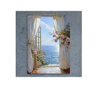 lianyibo 1PC Cozy Seascape Canvas Wall Art Romantic Ocean View Pink Roses & Calm Blue Waters Posters Prints Home Decor(80 x 120 cm/Inner frame)