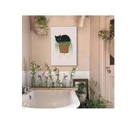 lianyibo 1pc Cute Black Cat Botanical Wall Art,Green Leaves Plants Boho Wall Art Canvas Paintings Poster Prints Home Decor 20x30cm framework