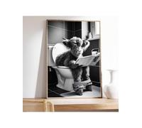 lianyibo 1Pc Highland Cow Sitting On The Toilet Reading A Newspaper Wall Art, Funny Bathroom Wall Decor, Funny Animal Print(20x30cm/Frameless)
