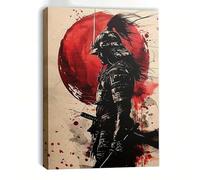 lianyibo 1pc Japanese Samurai Warrior Canvas Wall Art With Red Moon, Black & Red Samurai Poster Prints Living Room Decor(70x100cm/Inner frame)