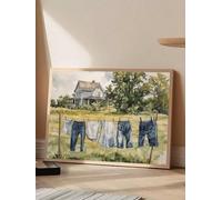 lianyibo 1pc Laundry On A Line Wall Art Laundry Room Watercolor Posters Vintage Garden Painting Print Living Room Decor(60x80cm/Frameless)