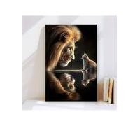 lianyibo 1pc Majestic Lion And Kitten Canvas Wall Art, Striking Animal Reflection Print. Modern Wildlife Decor For Living Rooms(70x100cm/Frameless)