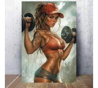 lianyibo 1pc Modern Fitness Canvas Wall Art - Empowering Women Athlete Lifting Dumbbells Print - Inspirational Gym Decor(60x80cm/Frameless)