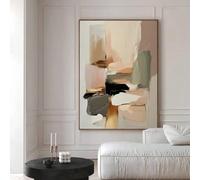 lianyibo 1pc Modern Minimalist Canvas Wall Art Print - Blush Pink & Golden Abstract Geometric Poster Print Living Room Decor(70x110 cm/Frameless)