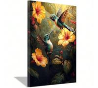 lianyibo 1Pc Modern Retro Plant Landscape Canvas Wall Art Hummingbirds With Yellow Flowers Artwork Posters Prints Home Decor(70 x 110 cm/Inner frame)