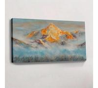 lianyibo 1Pc Morning Glow On Snowy Mountains Canvas Wall Art Golden Peaks Posters & Prints, Impressionist Living Room Decor(90 x 180 cm/Inner frame)