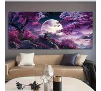 lianyibo 1pc Painting Modern Abstract Mountain Water Print Painting Wall Art Purple Background Moon Tree Poster Living Room Decor 90x180cm Frameless
