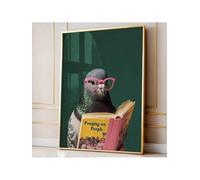 lianyibo 1pc Pigeon Reading Pooping On People Funny Wall Art Poster Canvas Print Bathroom Toilet Humor Decor Painting(60x90cm/Inner frame)