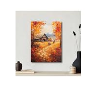 lianyibo 1pc Rustic Autumn Barnyard Canvas Art Print, Fall Landscape With Cowboy And Barn, For Farmhouse Or Ranch Decor(60x90cm/Frameless)