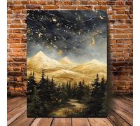 lianyibo 1pc Textured Gold Accented Mountain Forest Landscape Canvas Wall Art, For Living Room Bedroom Office Home Decor(60x80cm/Inner frame)