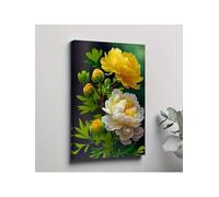lianyibo 1PC Traditional Canvas Wall Art Modern Style Yellow & White Peonies Floral Posters Prints Painting Living Room Décor(70 x 110 cm/Inner frame)