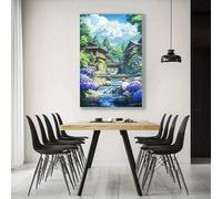 lianyibo 1pc Tranquil Japanese Countryside Scene Canvas Wall Art Poster Prints Living Room Dining Room Bedroom Home Decor(60x90cm/Inner frame)