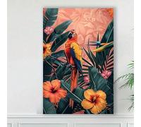 lianyibo 1pc Vintage Painting Of Tropical Plants And Birds, Bedroom Canvas Painting Light Living Room Background Wall Painting(70x100cm/Inner frame)